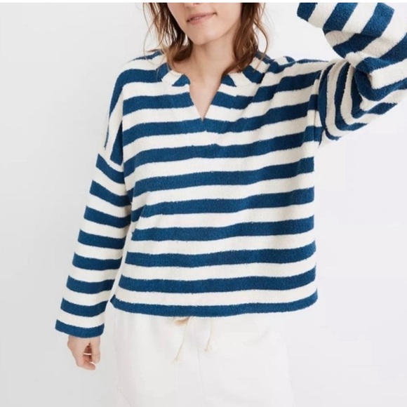 Madewell Tops - EUC Madewell MWL blue and ivory terry cloth long sleeve top worn once-size M